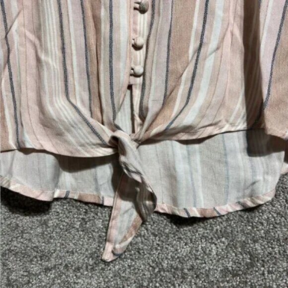 Sim & Sam Woman’s Rayon Flitter Sleeve Tie Front Striped Blouse Size Medium New - Picture 3 of 5